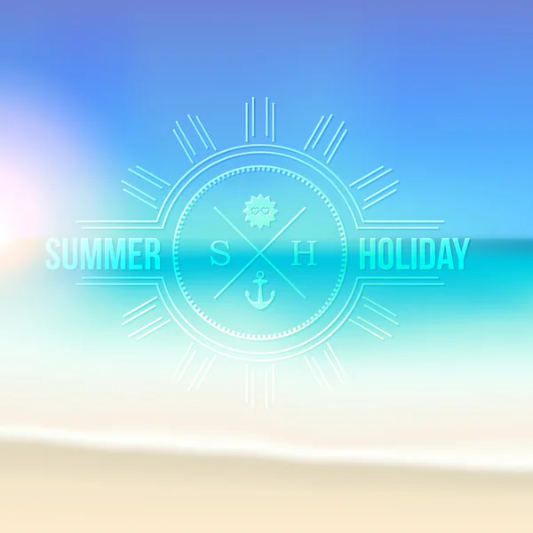 Vacances, Voyages d'été, Insigne touristique sur fond flou — Image vectorielle
