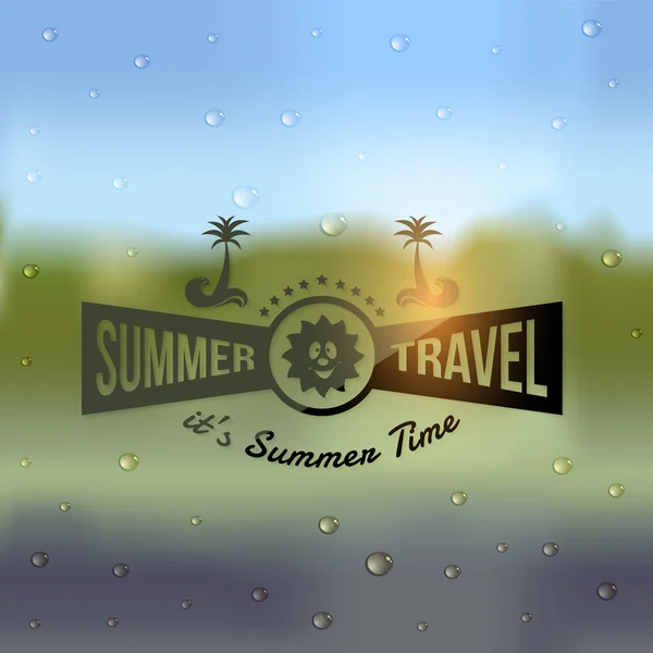 Dovolená, letní cestování, turistiky odznak na rozmazané pozadí — Stock vektor