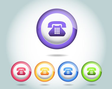 vektör yuvarlak telefon simgesi düğmesini parlak ve renkli cam