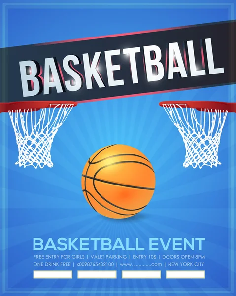 Basketbal evenement poster, flyer, banner sjabloon vector achtergrond — Stockvector