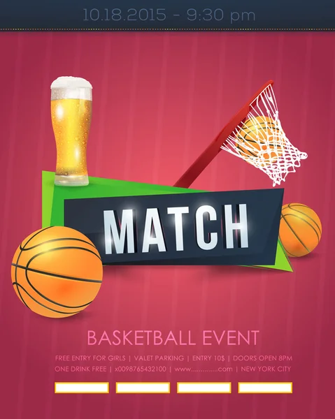 Basketball Event Poster, Flyer, Banner Template Vector Background — Stock Vector