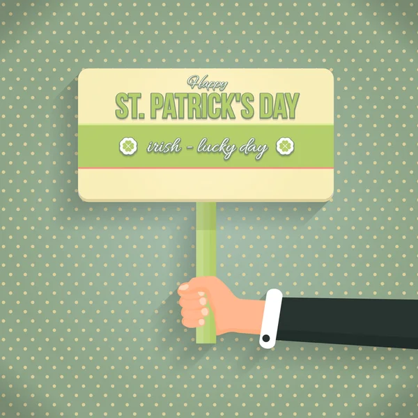 Retro Style St. Patricks Day Signboard Hold Hand Flat Design — Stock Vector