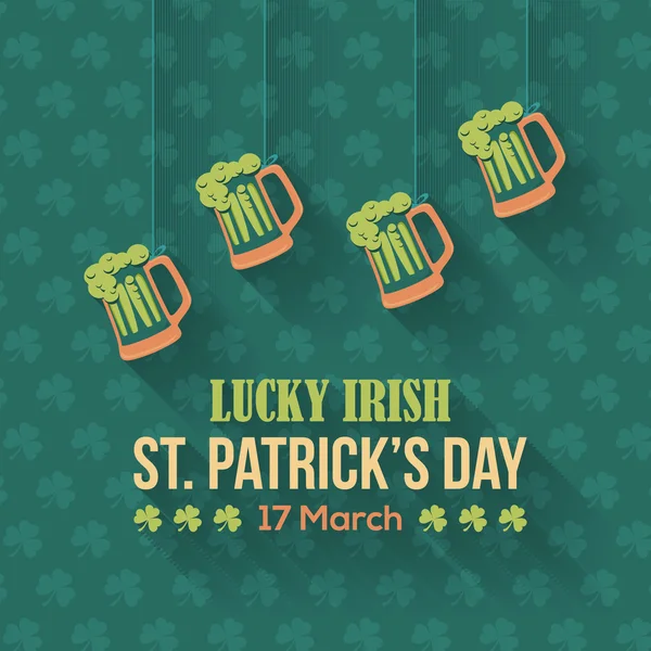 Happy Saint Patricks Day - Hanging Beer Icon, Party, Celebration Flat Design — Stock Vector