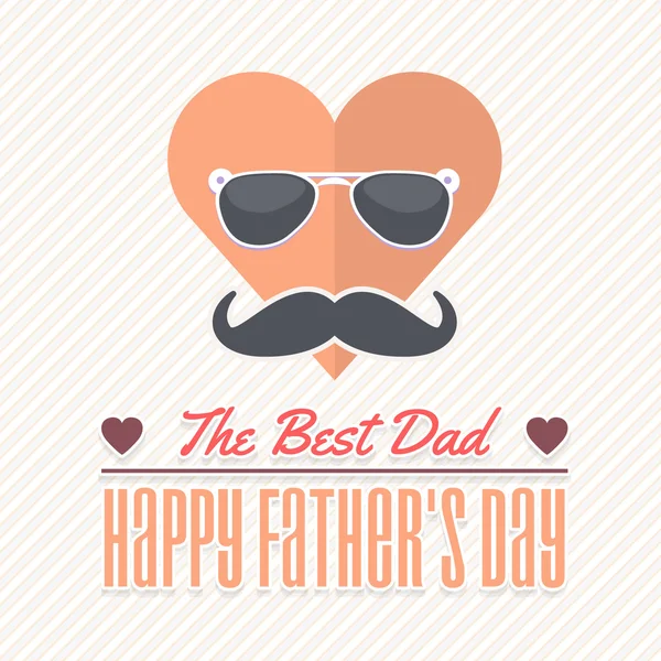 Happy Father 's Day, Heart, Sunglasses and Mustache Illustration Vector Design (dalam bahasa Inggris). Poster Pesan Pengumuman dan Perayaan, Flyer - Stok Vektor