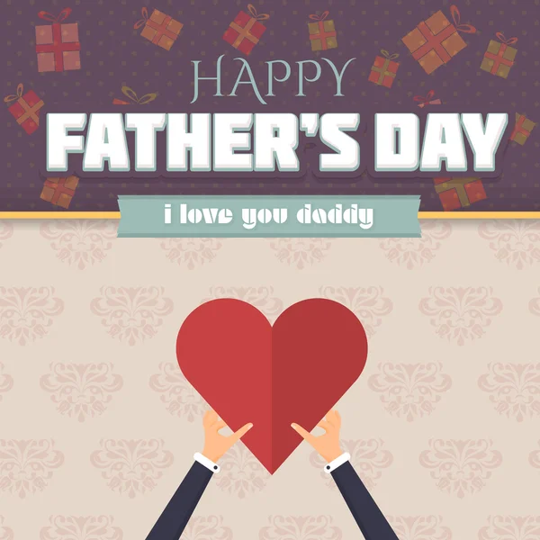 Retro Background of Happy Father's Day Vector Design. Announcement and Celebration Message Poster, Flyer. Heart Symbol Hold Hands Template — Stock Vector