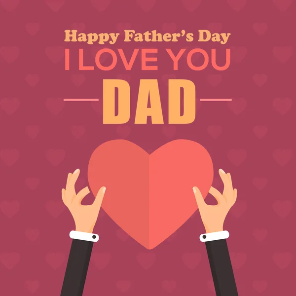 Happy Father's Day Vector Design. Announcement and Celebration Message Poster, Flyer. Heart Symbol Hold Hands Template — Stock Vector