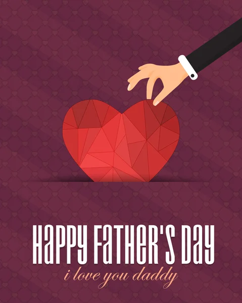 Happy Father's Day Vector Design. Announcement and Celebration Message Poster, Flyer. Polygonal Heart Symbol Hold Hand — Stock Vector