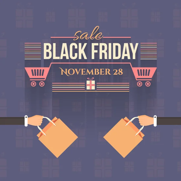 Shopping väska Black Friday platt salu affisch, Flyer, reklam stilmall — Stock vektor