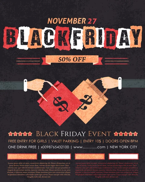 Black Friday Flat Flyer, Poster, Grunge Background — Stock Vector
