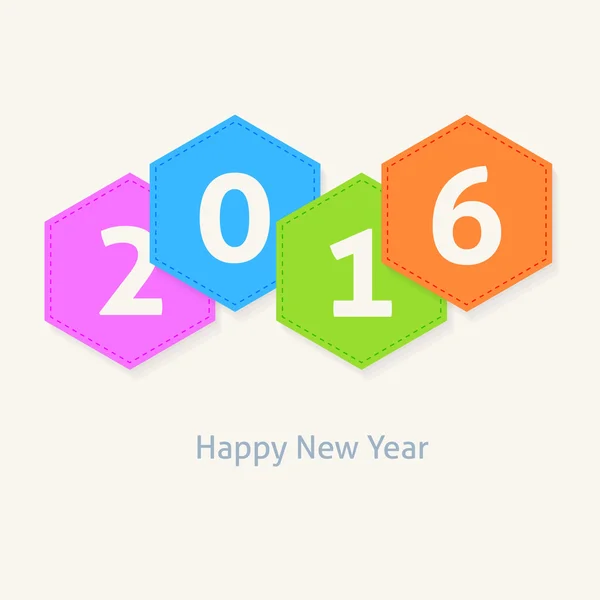 Multicolors Hexagon Frame 2016 Texto e Feliz Ano Novo Cartão, Banner Design — Vetor de Stock