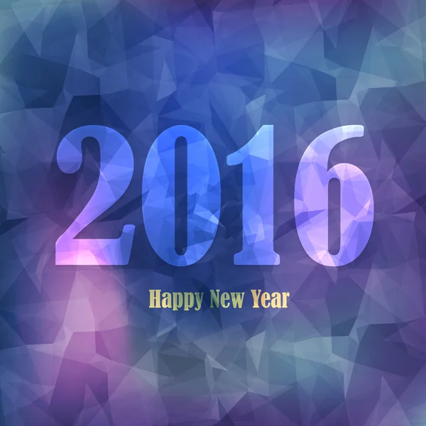 2016 Happy New Year Design, Low Poly Style Violet and Dark Blue Colors Background, Vector Card — Stok Vektör