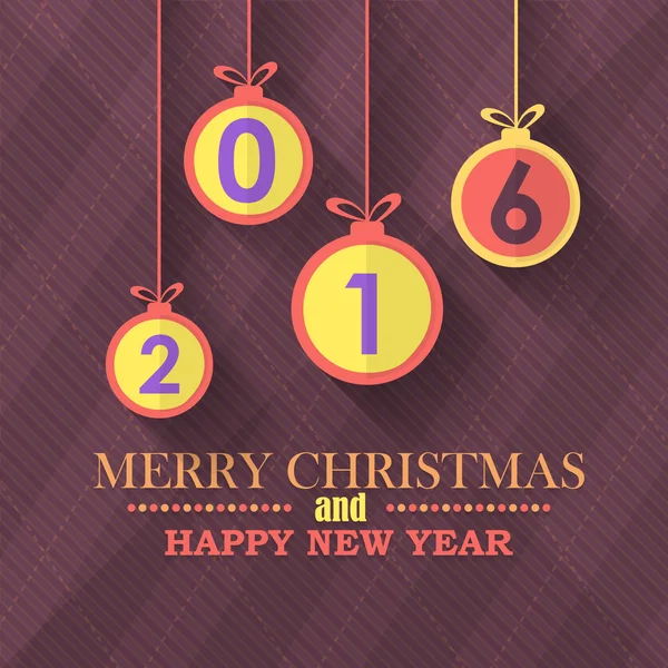 Vektor flach hängende Weihnachtskugeln 2016 frohes neues Jahr Hintergrund, Kartendesign — Stockvektor