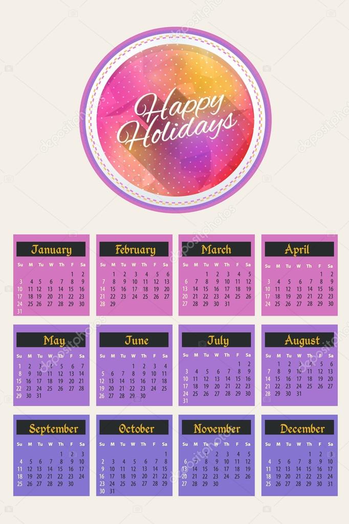 Calendar Template 2016 With Holidays from st2.depositphotos.com