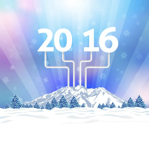 Feliz Navidad y diseño de vectores de paisaje de invierno, texto con estilo 2016 — Vector de stock