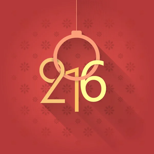 Long Shadow Hanging Christmas Balls and 2016 Numbers Red Background — Stock Vector