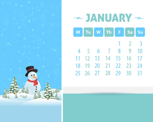 Gennaio 2016 Calendar Design, La settimana inizia lunedì — Vettoriale Stock