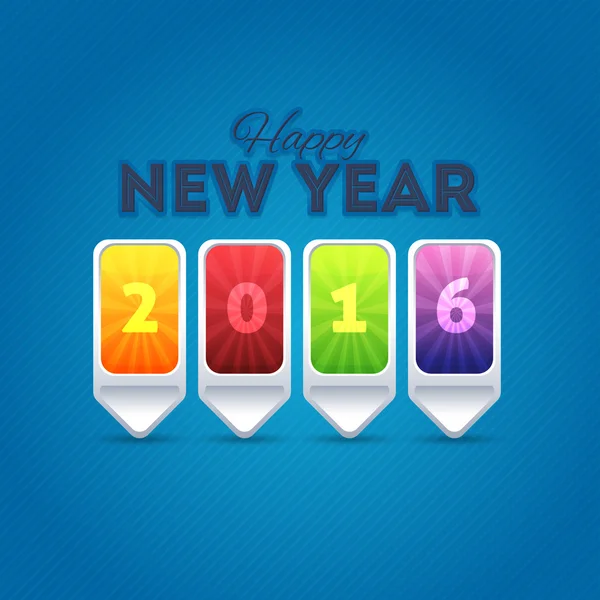 Année 2016 Numéros Boutons Texte élégant Bonne année vectoriel bleu Couleurs Fond — Image vectorielle