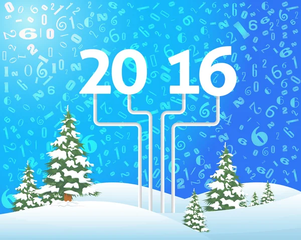 Año Nuevo Paisaje 2016 Números de año Otoño Ilustración — Archivo Imágenes Vectoriales