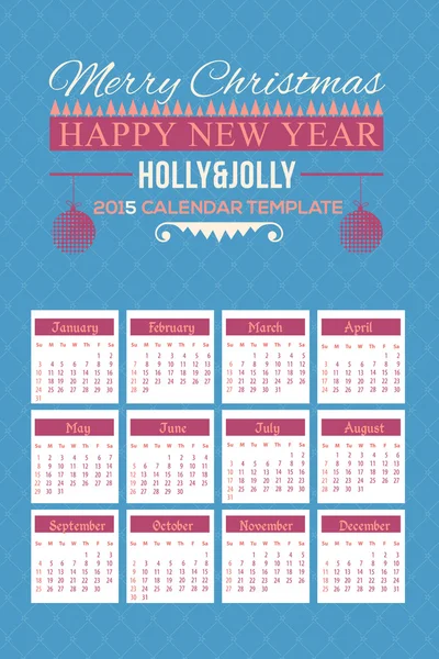 Full Calendar Year 2016 - Week Starts Sunday — Stock Vector