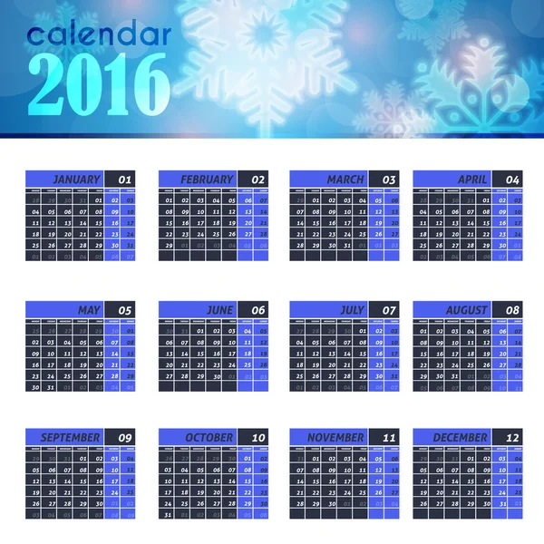 2016 Full Calendar Template - Promotion Poster Vector Design, Week Starts Monday — Stock Vector