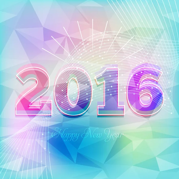 2016 Happy New Year, Low Poly Style Background, Vector Greeting Card — Stock vektor