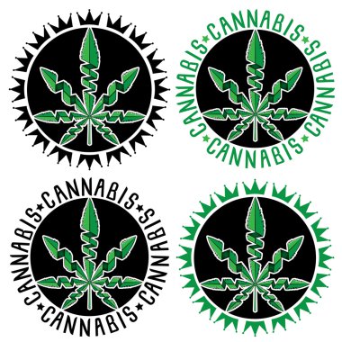 Yeşil esrar esrar yaprak sembol tasarım pullar illüstrasyon vektör