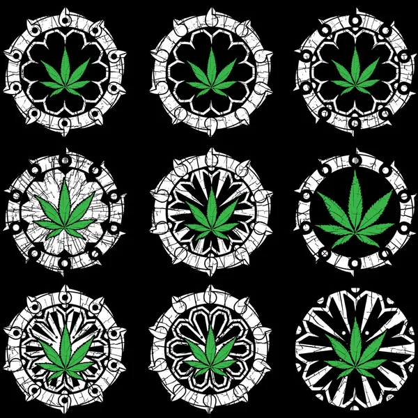 Maconha cannabis folha símbolo design selos vetor ilustração — Vetor de Stock
