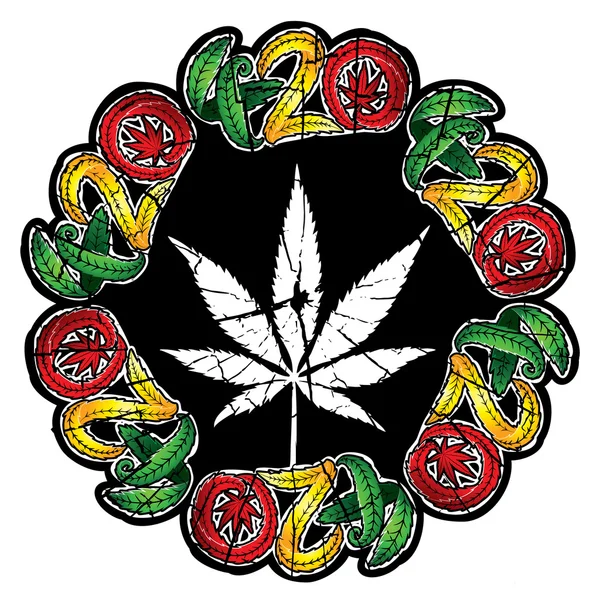 Marijuana blad symbol stämpel jamaican style vektor illustration — Stock vektor