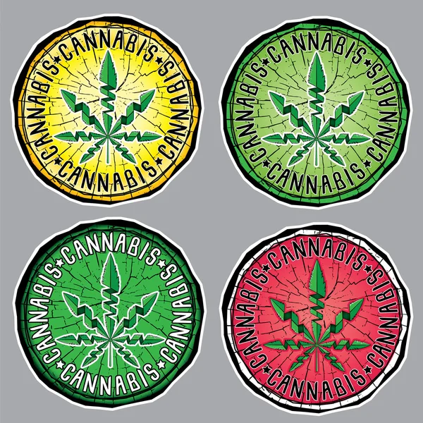 Marihuana cannabis hoja símbolo diseño sellos vector ilustración — Vector de stock