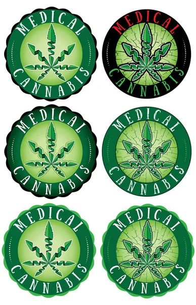 Cannabis medicinal folha símbolo design selos vetor ilustração — Vetor de Stock