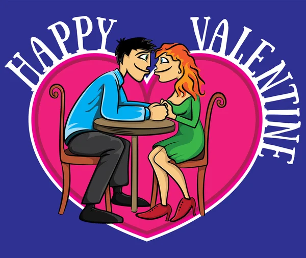 Citas pareja joven corazón forma Valentine postal vector ilustración — Vector de stock