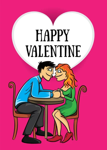 Citas pareja joven corazón forma Valentine postal vector ilustración — Vector de stock