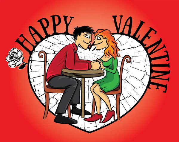 デートの若いカップルの心形バレンタイン ポストカード ベクトル イラスト — ストックベクタ