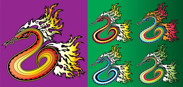 Corps de serpent silhouette feu flammes fond vectoriel illustration — Image vectorielle