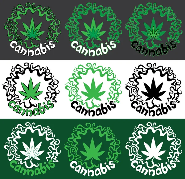 Векторная иллюстрация символов марихуаны с листьями конопли — стоковый вектор