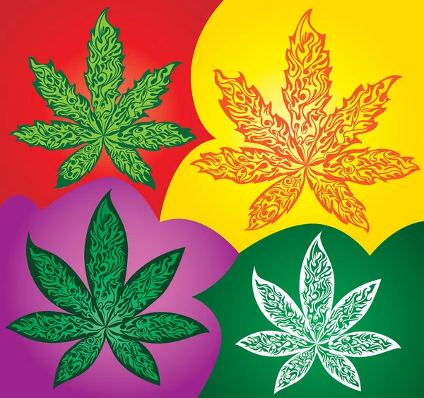 マリファナの葉のシンボルの切手のイラストベクトル — ストックベクタ