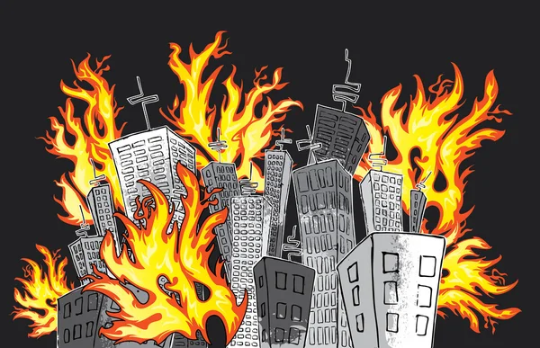 Skyscrapper cidade captura fogo vetor ilustração — Vetor de Stock