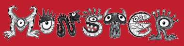 cartoon monsters halloween text vector illustrations clipart