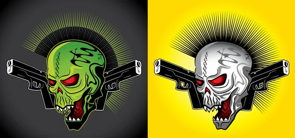 Punk demoníaco mal humano crânio glock pistolas design vetor ilustração — Vetor de Stock