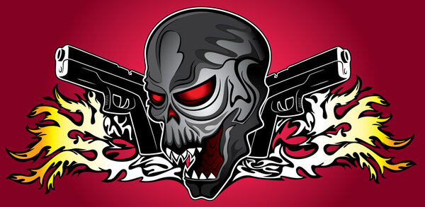 punk zombie ghost skull glock pistols fire flames background