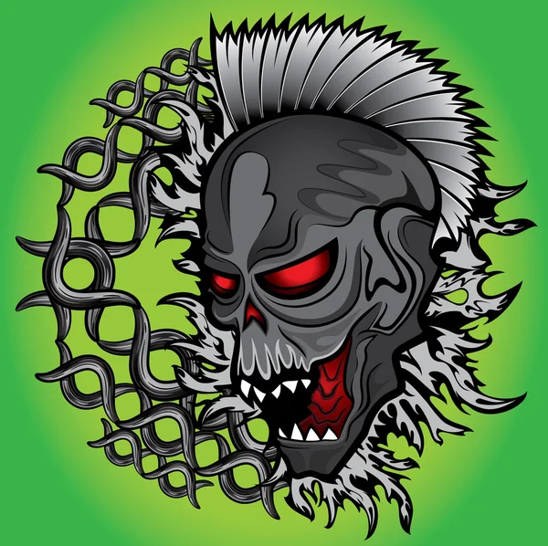Демонічний панк людський череп металевий ланцюг дизайн фону Векторні ілюстрації — стоковий вектор