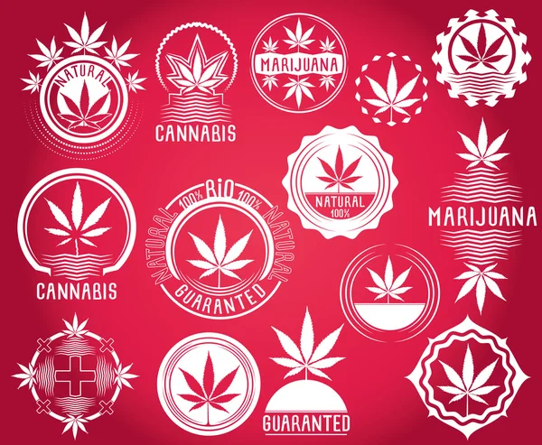 Maconha cannabis símbolo folha selos vetor ilustração — Vetor de Stock