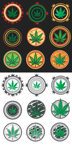 Marihuana-cannabis groene blad symbool stempels vector illustratie — Stockvector