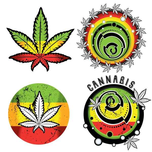 Marihuana hoja símbolo jamaicano colores sellos vector ilustración — Vector de stock