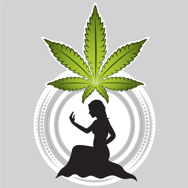 Marijuana vert feuille femme figure silhouette conception vectoriel illustration — Image vectorielle