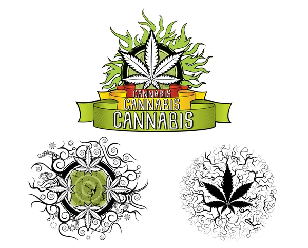 Marijuana folha fogo chamas floral fundo design vetor ilustração — Vetor de Stock