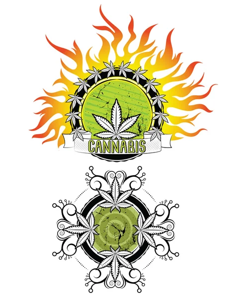 Marijuana foglia fuoco fiamme sfondo disegno vettore illustrazione — Vettoriale Stock