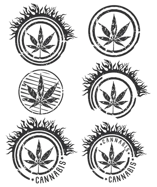 Maconha texturizado folha símbolo fogo chamas elemento design vetor ilustração — Vetor de Stock