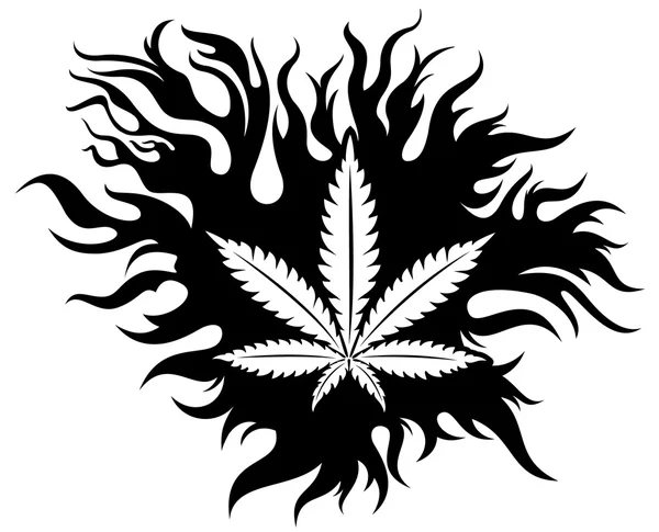 Marijuana texturé feuille symbole feu flammes élément conception vectoriel illustration — Image vectorielle