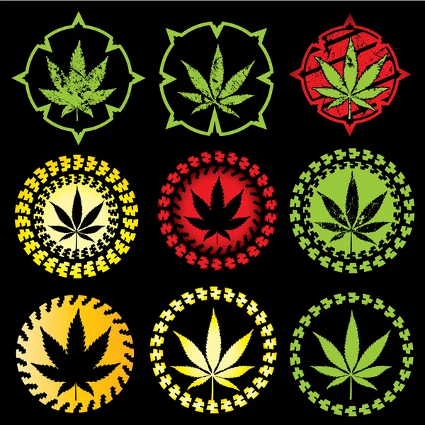 Marihuana Blatt Silhouette Design geometrische Elemente Vektor Illustration — Stockvektor